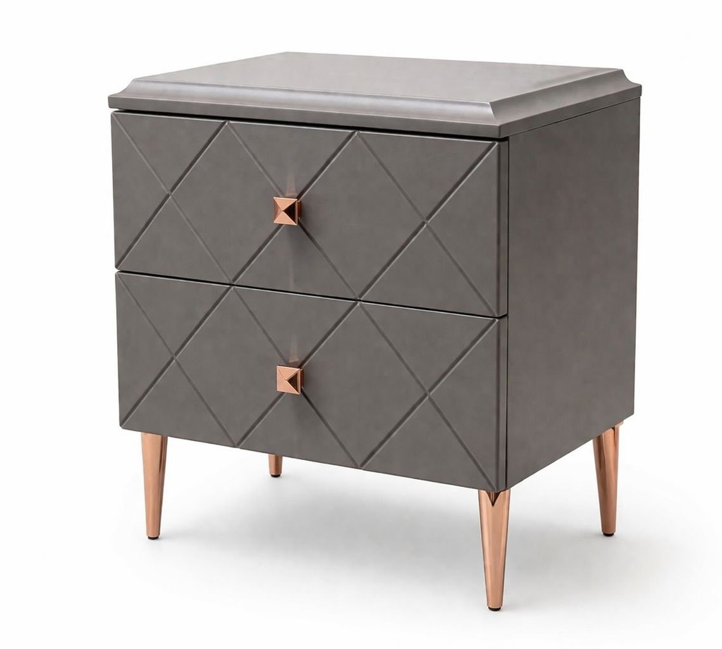 Turin Night Stand high gloss Grey and Rose Gold self close drawers